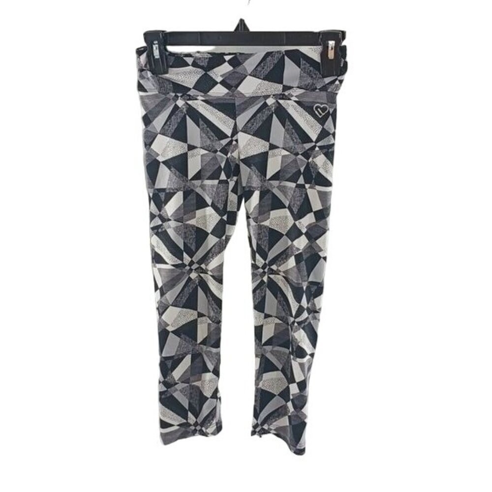 Live Love Dream Womens XS Leggings Black White Geometric Print Capri Activewear